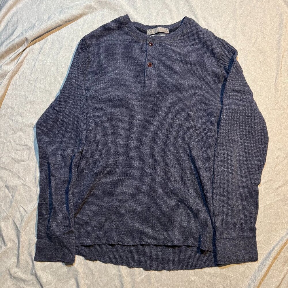 Wallace Barnes Shirt Mens Large Blue Henley Waffle Knit Thermal Pullover